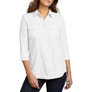 NWT Eddie Bauer Women Departure Button Down Travel Shirt White Sz XL $65 11HL402